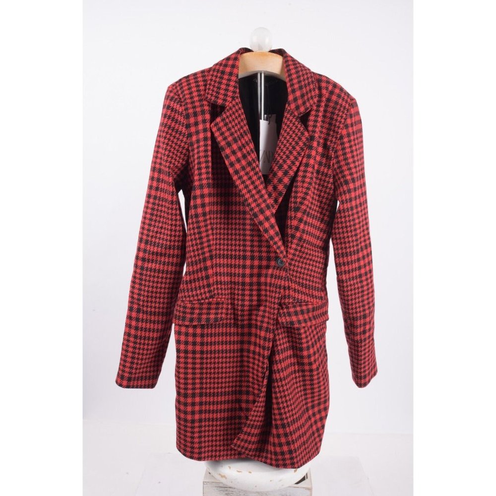 Zara Womens Houndstooth Jumpsuit Blazer Dress M Red Black 8342/331 NWT